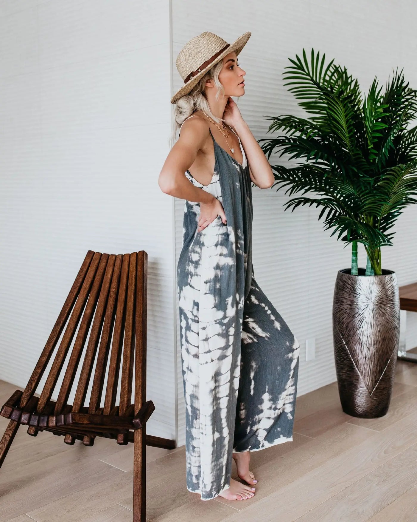 Wide-Leg Suspender Jumpsuit