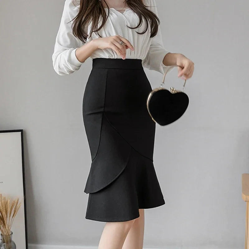 Long Black Bodycon Skirt - High Waist Corset Style