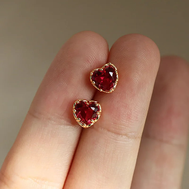 Gold-Plated Zircon Stud Earrings - Shiny Minimal Sparkle