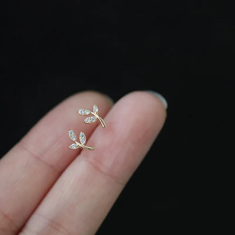 Gold-Plated Zircon Stud Earrings - Shiny Minimal Sparkle