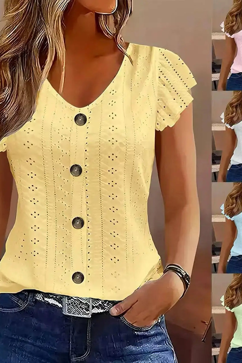Butterfly Sleeve V-Neck Casual Top