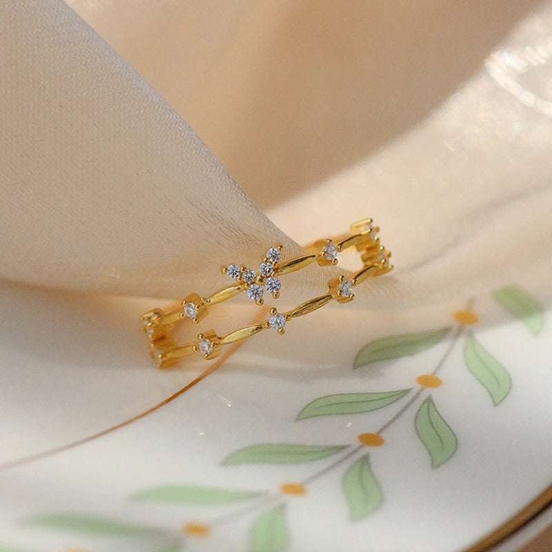 Butterfly Zircon Ring - Adjustable Double Layer Design