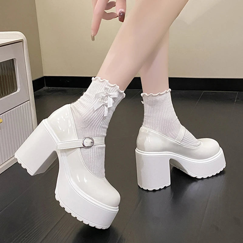 Chunky Platform Mary Jane Heels - Buckle Strap Pumps