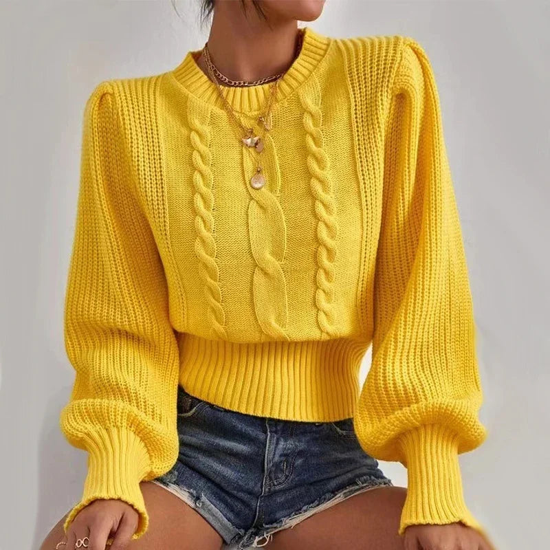 Lantern Sleeve Knit Sweater - Soft Loose Autumn Pullover