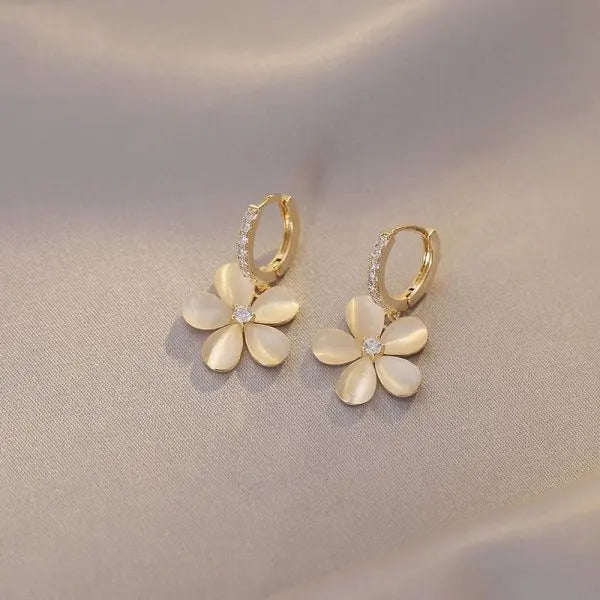 Rhinestone Flower Stud Earrings - Pearl Detail Party Style