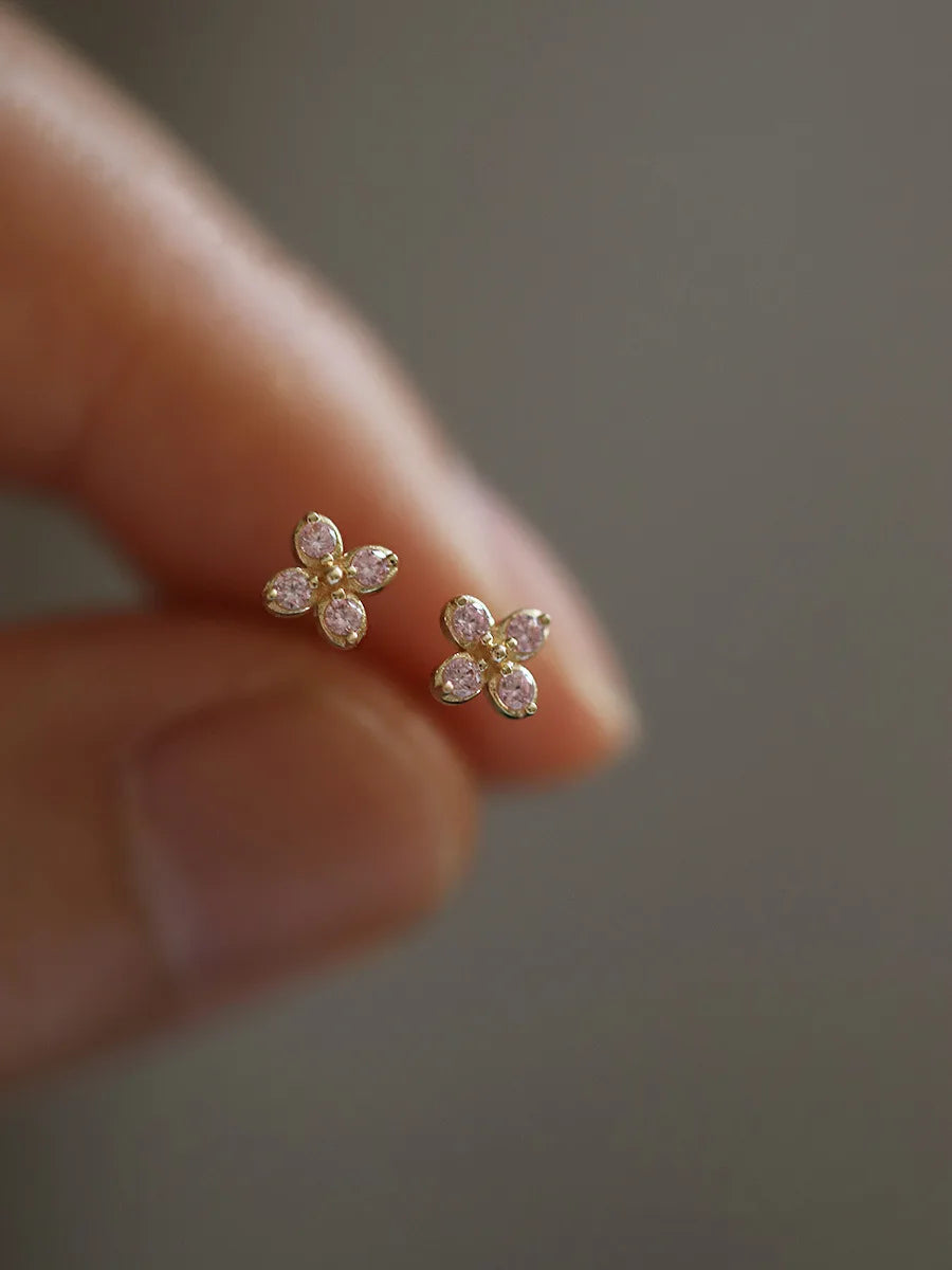 Gold-Plated Zircon Stud Earrings - Shiny Minimal Sparkle