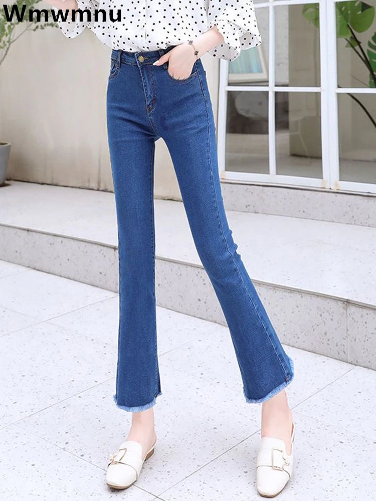 High-Waist Slim Flare Jeans - Stretch Ankle-Length Denim