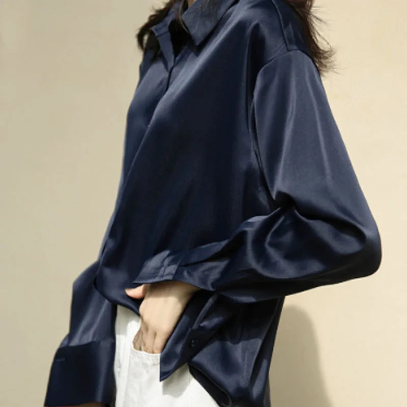 Vintage Button-Up Shirt - Long Sleeve Loose Blouse