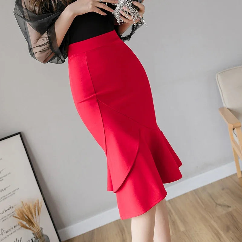 Long Black Bodycon Skirt - High Waist Corset Style