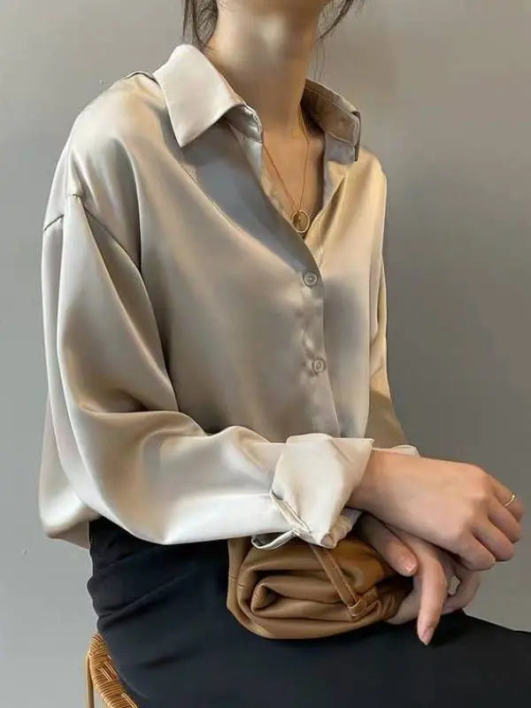 Vintage Button-Up Shirt - Long Sleeve Loose Blouse