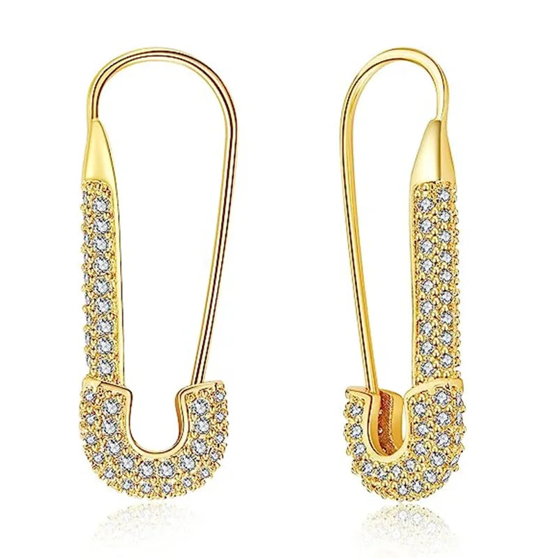 Paper Clip Hoop Earrings - Zircon Accent Design