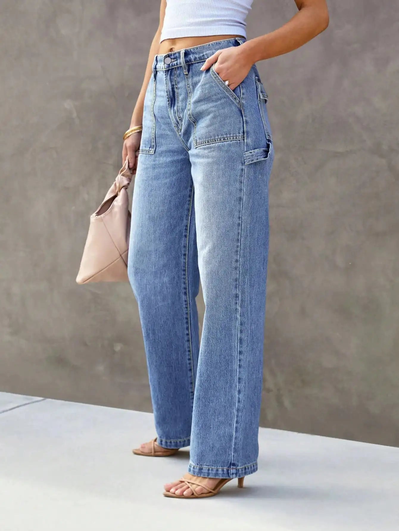 Light Blue Straight Wide-Leg Jeans - Everyday Relaxed Denim