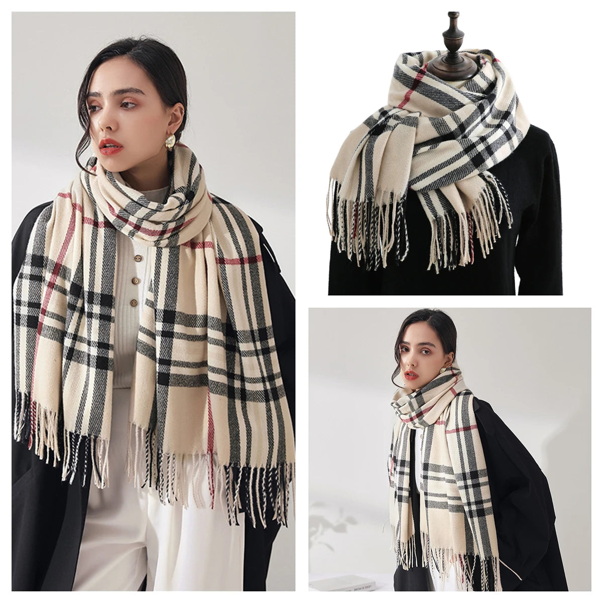 Classic Plaid Blanket Scarf - Soft Warm Shawl