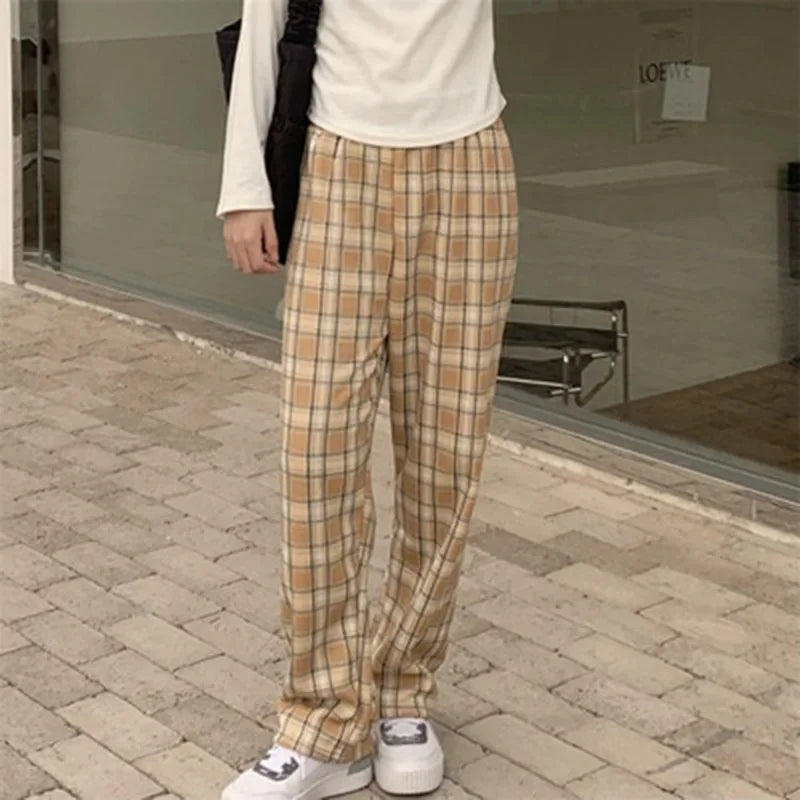 Fleece Lined Plaid Trousers - Straight Winter Fit
