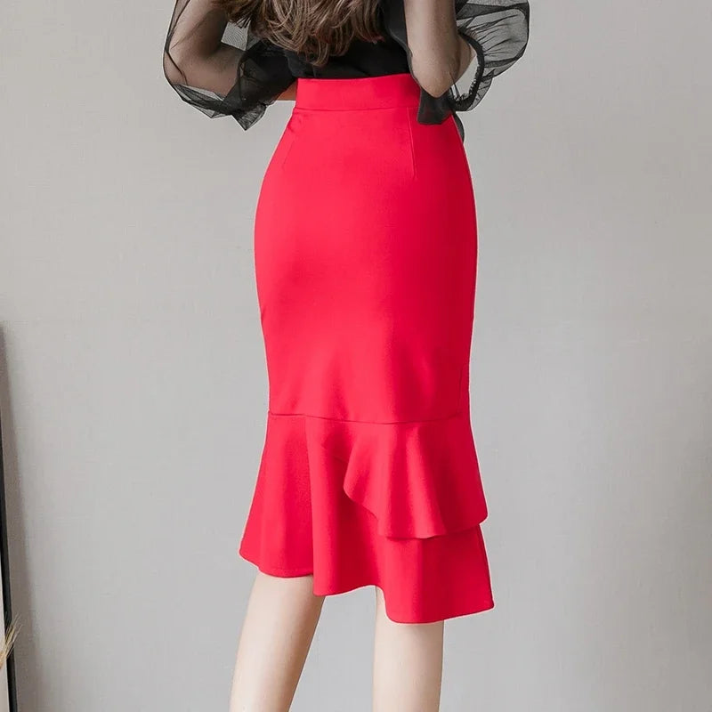 Long Black Bodycon Skirt - High Waist Corset Style