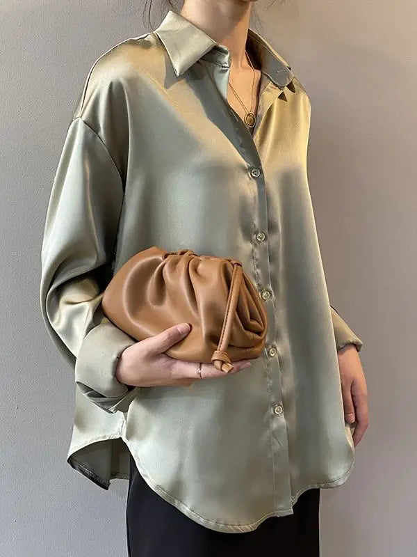 Vintage Button-Up Shirt - Long Sleeve Loose Blouse