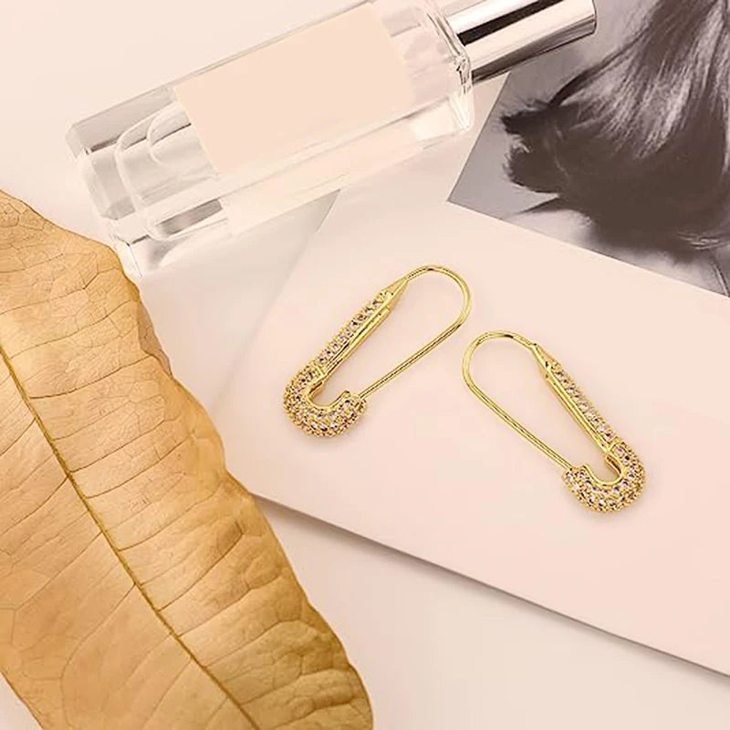 Paper Clip Hoop Earrings - Zircon Accent Design