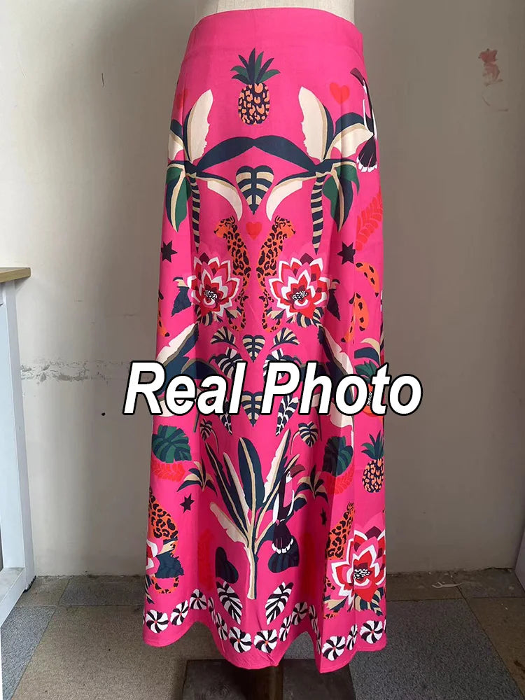 Botanical Print A-Line Skirt - Zipper Waist Design