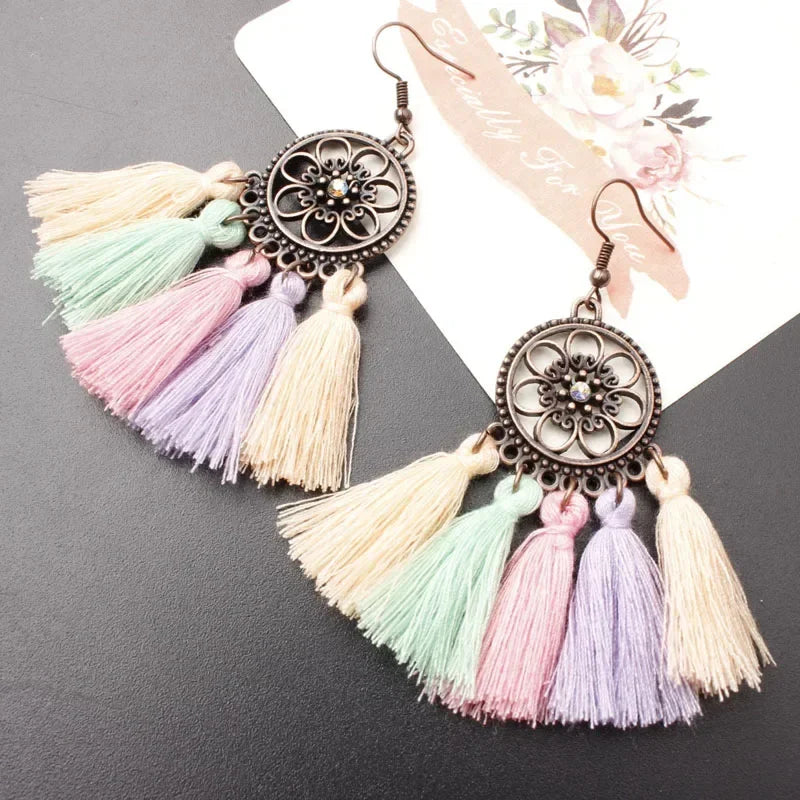 Rope Fringe Tassel Earrings - Bohemian Party Drop Style