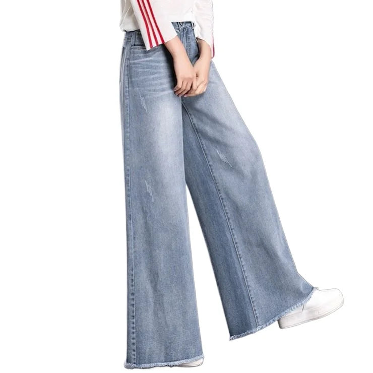 Slouchy Baggy Wide-Leg Jeans - Vintage Blue Denim