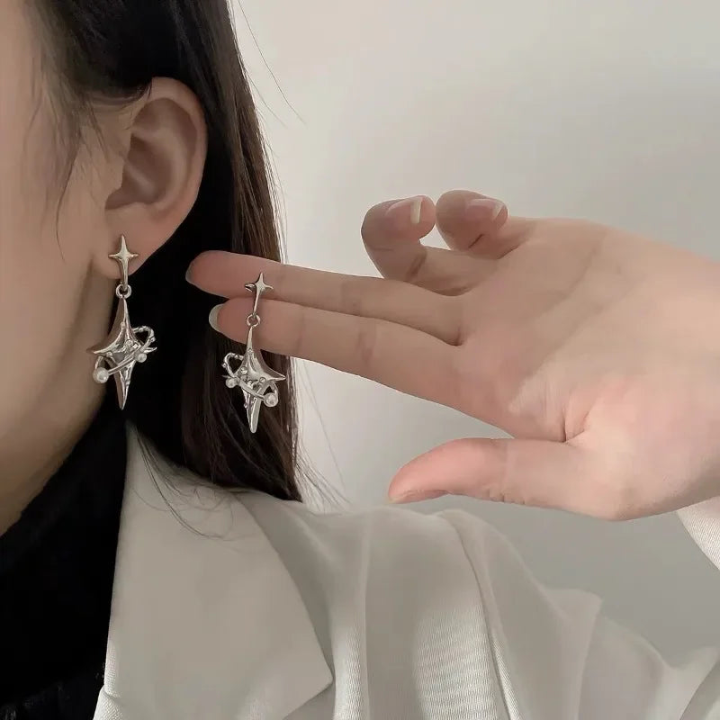 Star Drop Earrings - Pearl and Crystal Party Design