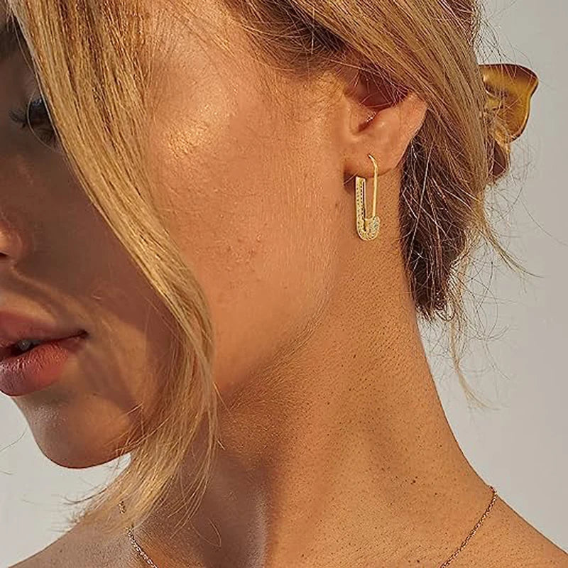 Paper Clip Hoop Earrings - Zircon Accent Design