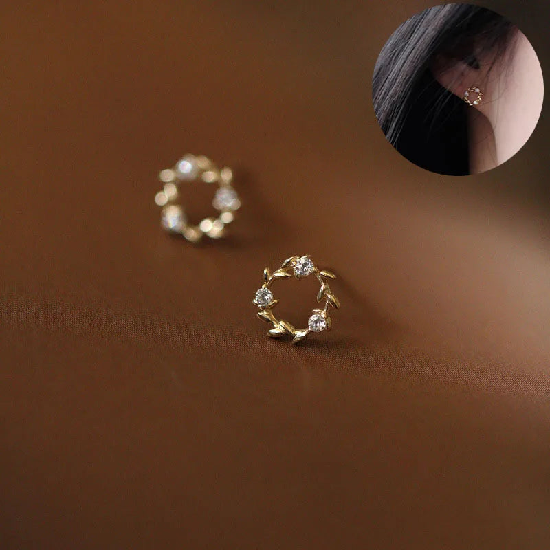 Gold-Plated Zircon Stud Earrings - Shiny Minimal Sparkle
