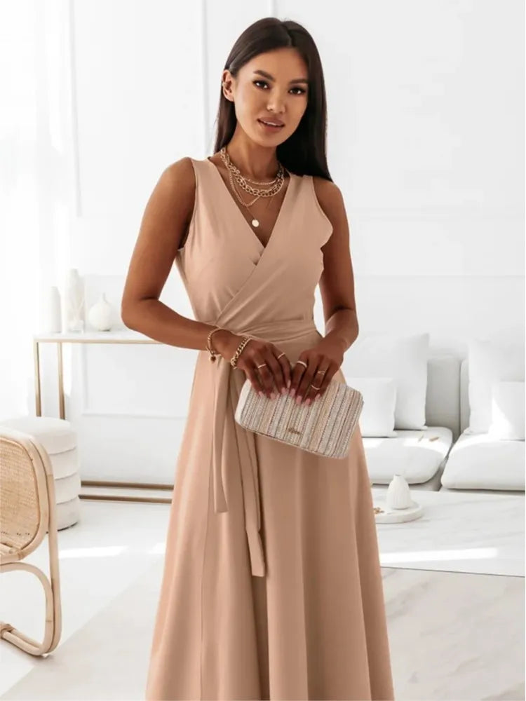 Sleeveless Lace-Up Maxi Dress - Party Ready
