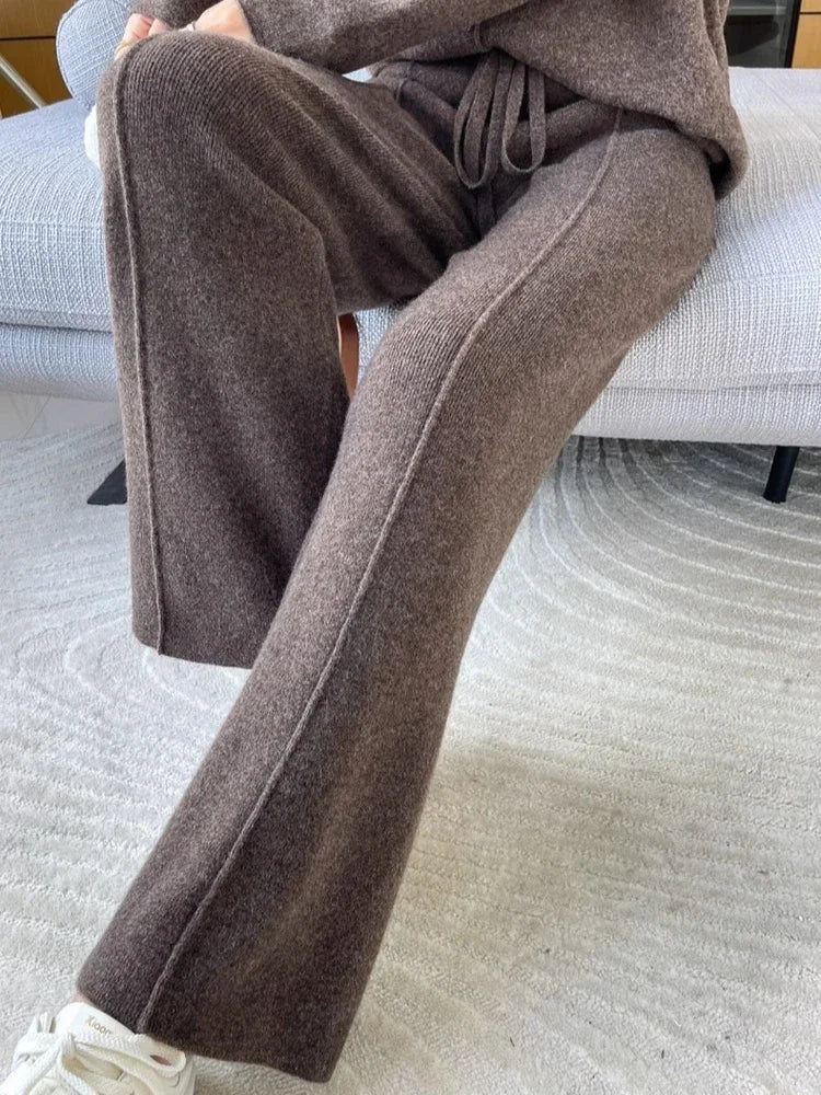 Knitted Wide Leg Pants - High Waist Relaxed Fit