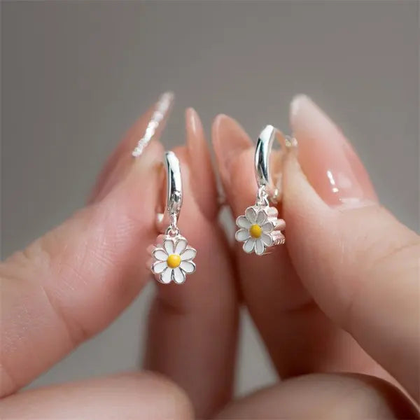 Rhinestone Flower Stud Earrings - Pearl Detail Party Style