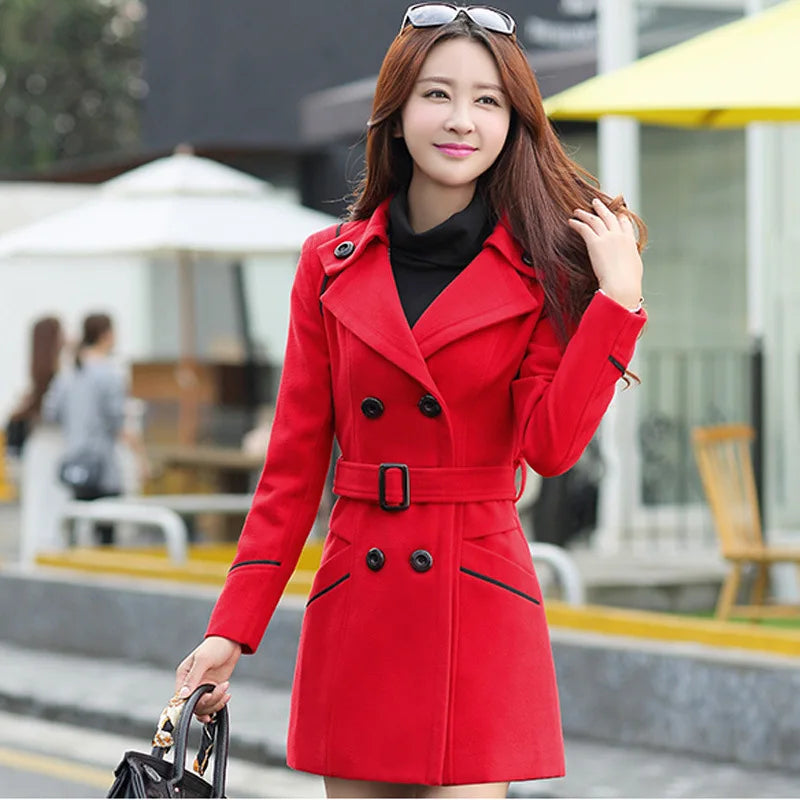 Double Breasted Wool Coat - Belted Longline Style