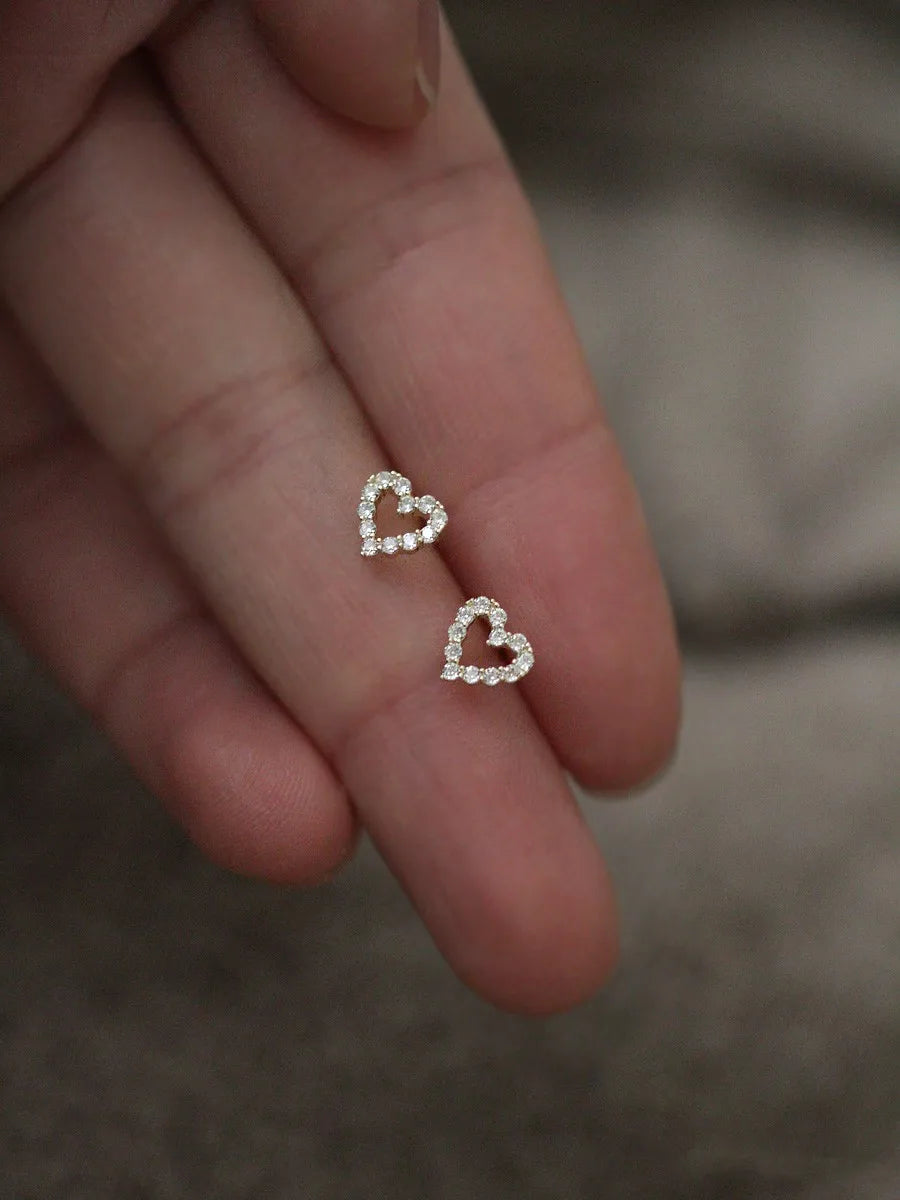 Gold-Plated Zircon Stud Earrings - Shiny Minimal Sparkle