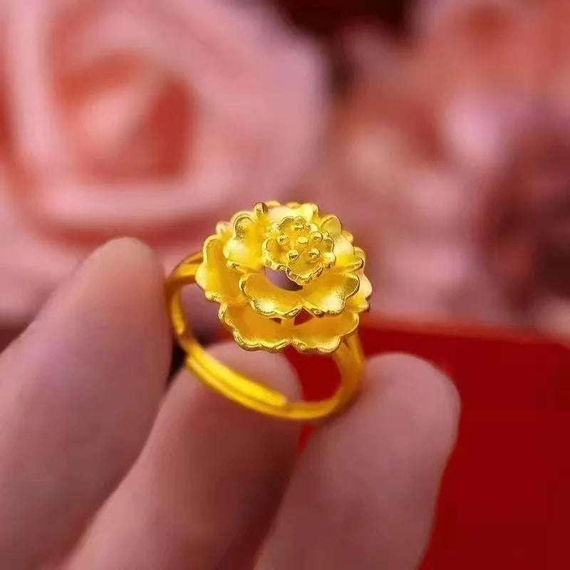 24K Gold Bloom Ring - 3D Flower Statement
