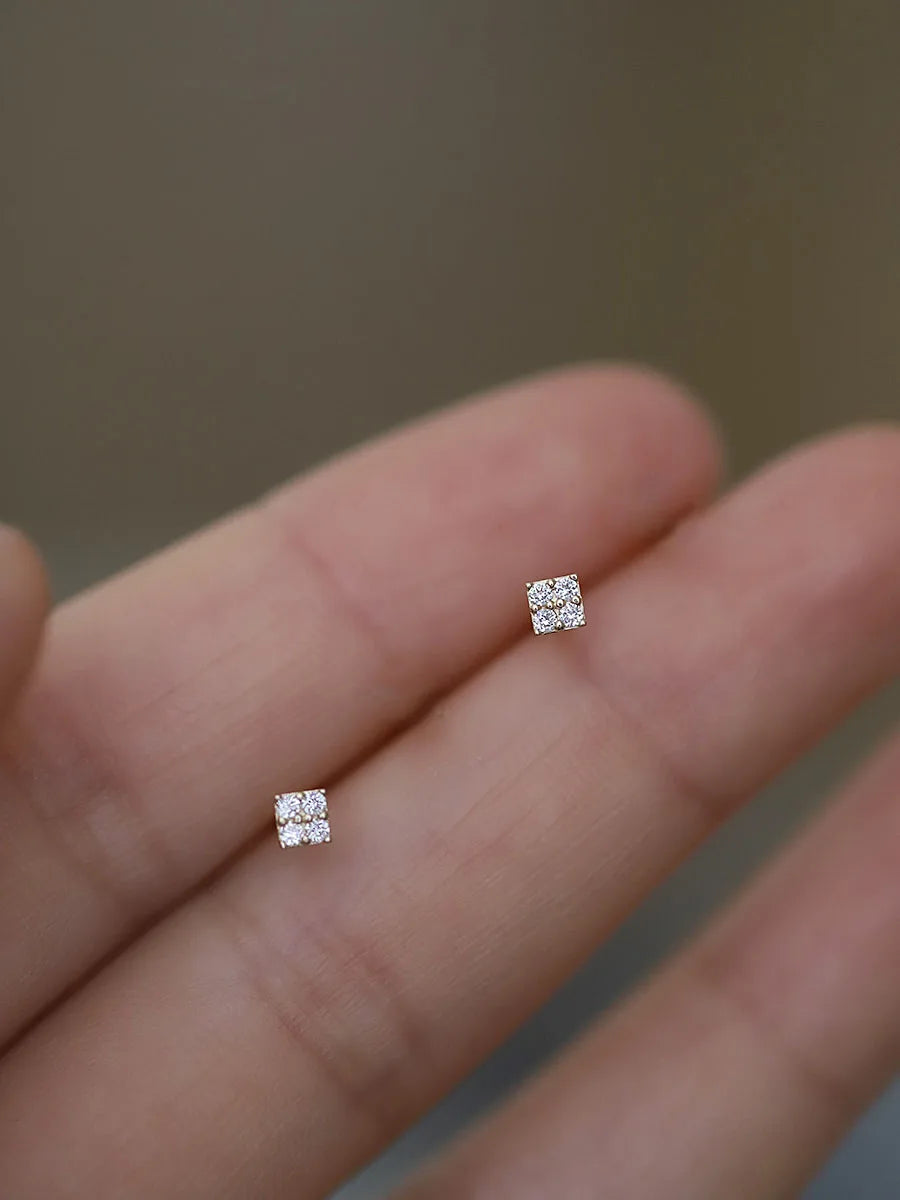 Gold-Plated Zircon Stud Earrings - Shiny Minimal Sparkle