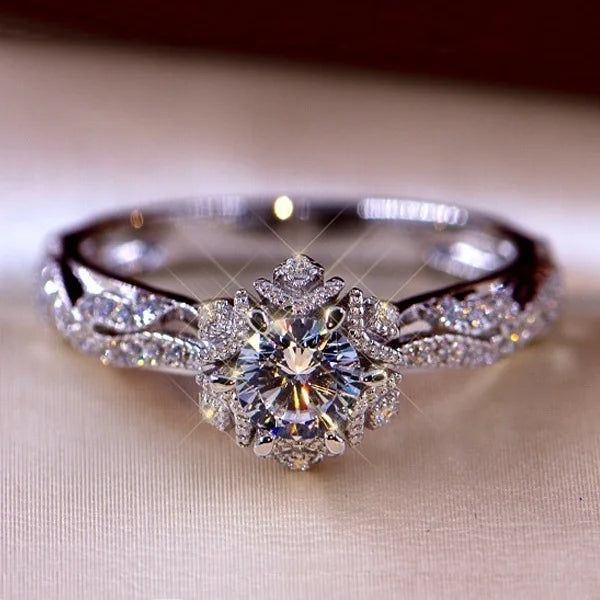 Silver Tone Zircon Engagement Ring - Bridal Anniversary Style