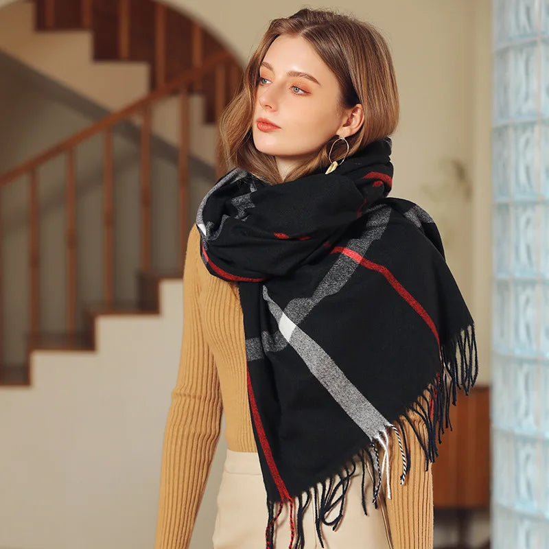 Classic Plaid Blanket Scarf - Soft Warm Shawl