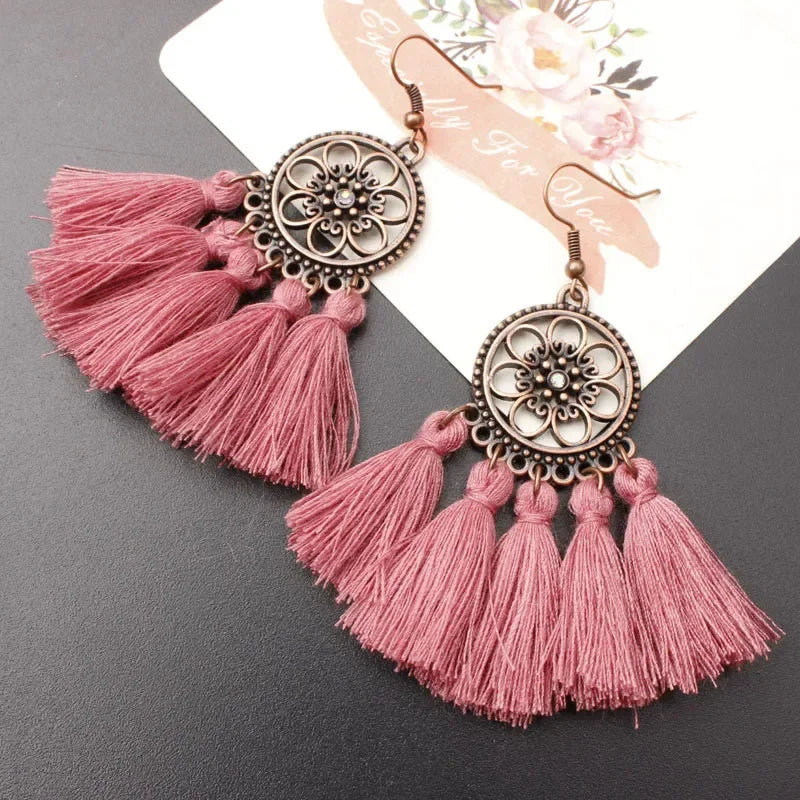 Rope Fringe Tassel Earrings - Bohemian Party Drop Style