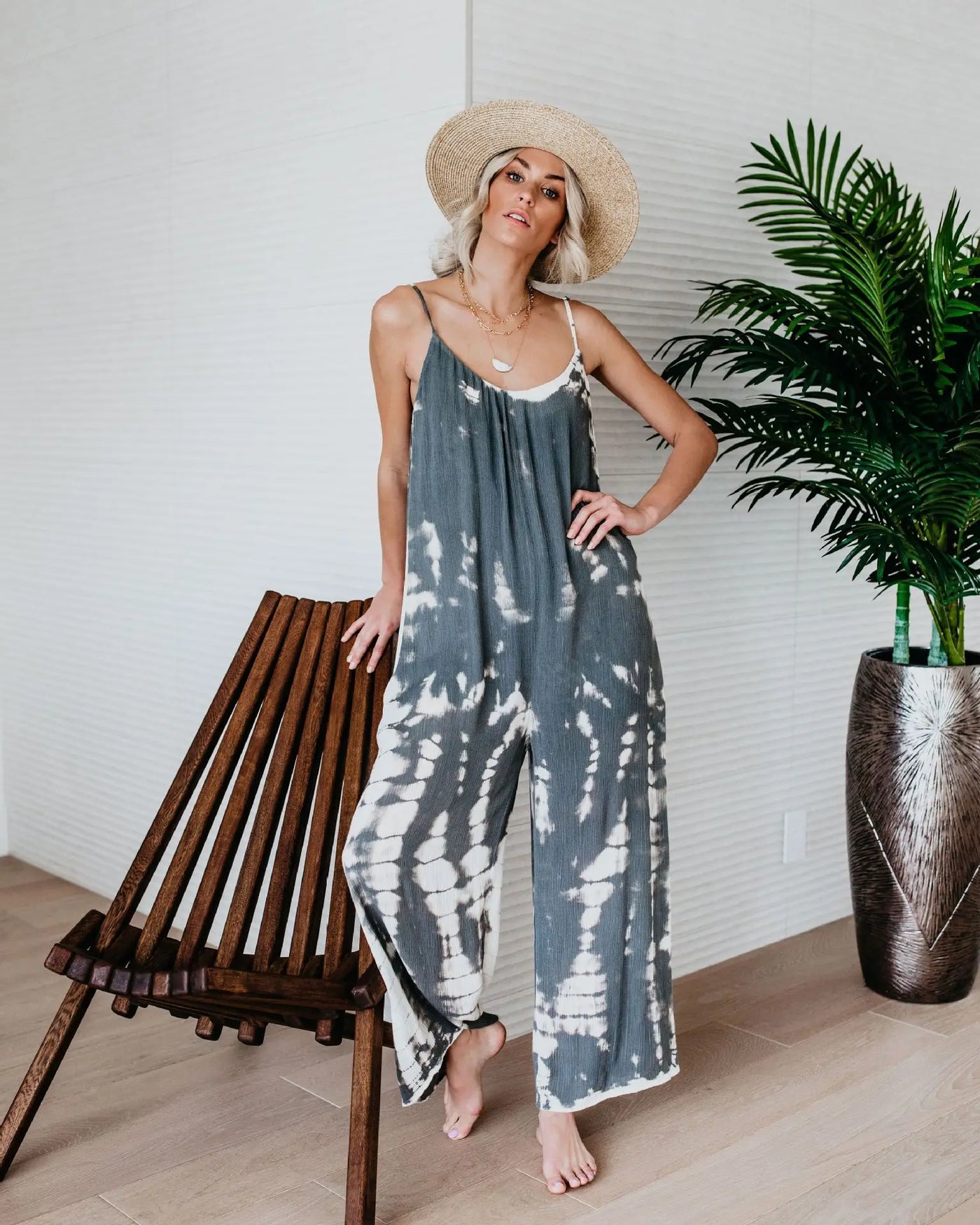 Wide-Leg Suspender Jumpsuit