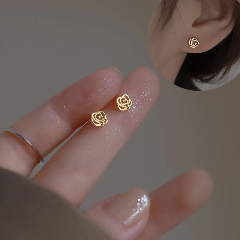 Gold-Plated Zircon Stud Earrings - Shiny Minimal Sparkle