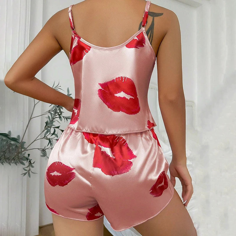 Satin Lace Cami & Shorts Pajama Set