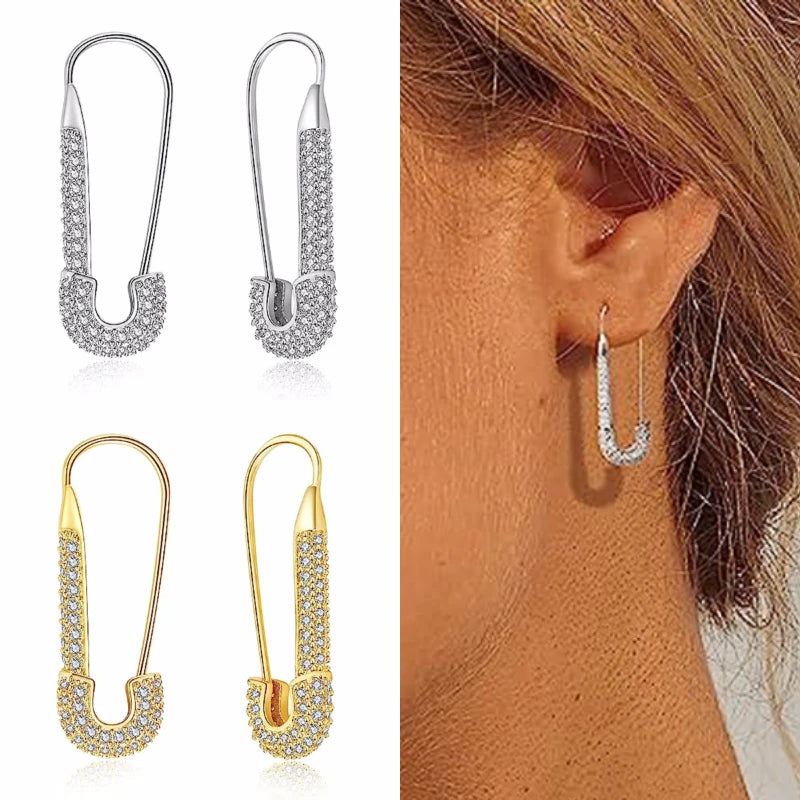 Paper Clip Hoop Earrings - Zircon Accent Design