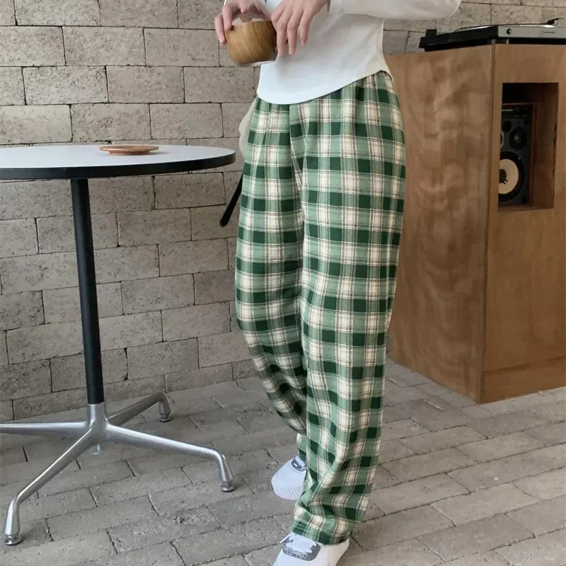 Fleece Lined Plaid Trousers - Straight Winter Fit