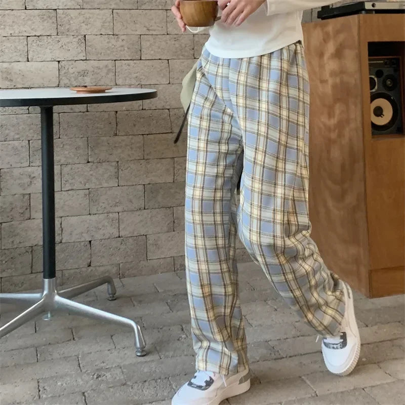 Fleece Lined Plaid Trousers - Straight Winter Fit