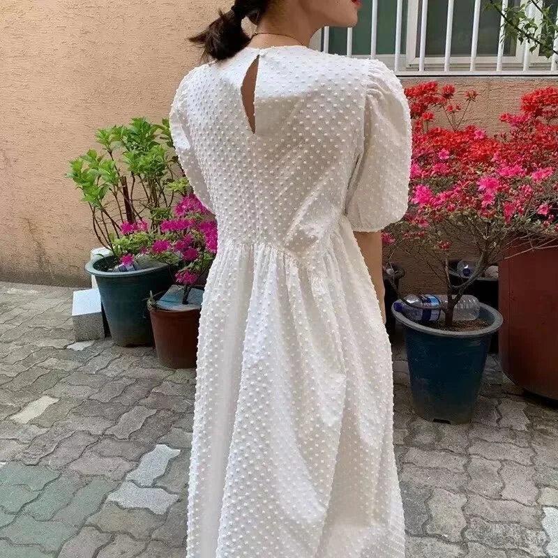 Polka Dot Puff Sleeve Midi Dress - Party Ready