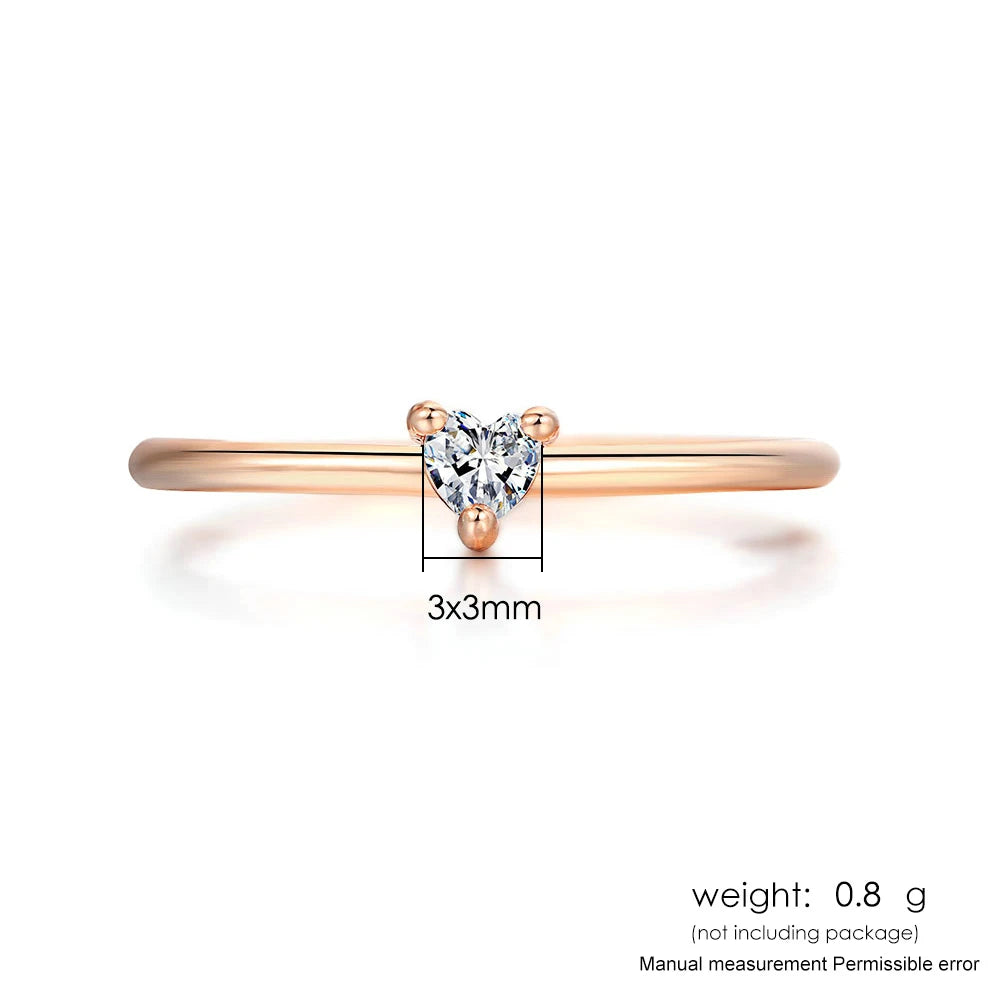 Sweet Heart Zircon Ring - Gold Tone Minimalist Band