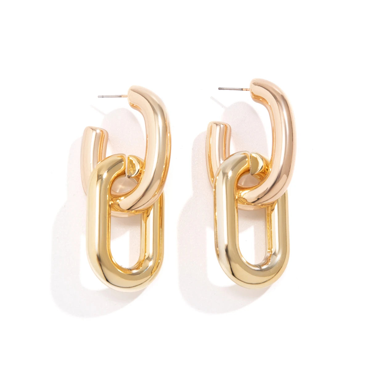 Geometric U-Shape Hoop Earrings - Vintage Link Design