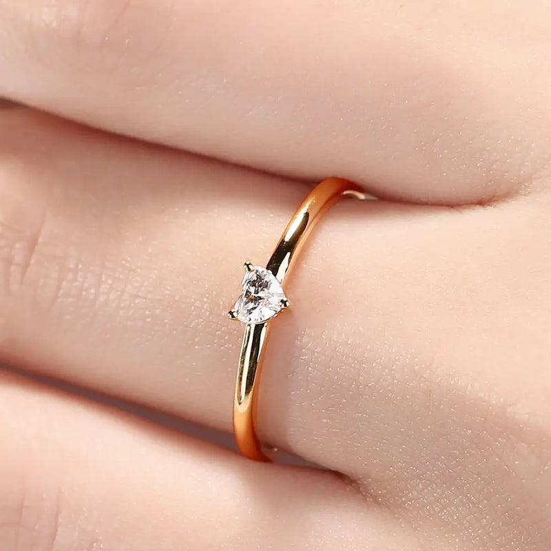 Sweet Heart Zircon Ring - Gold Tone Minimalist Band