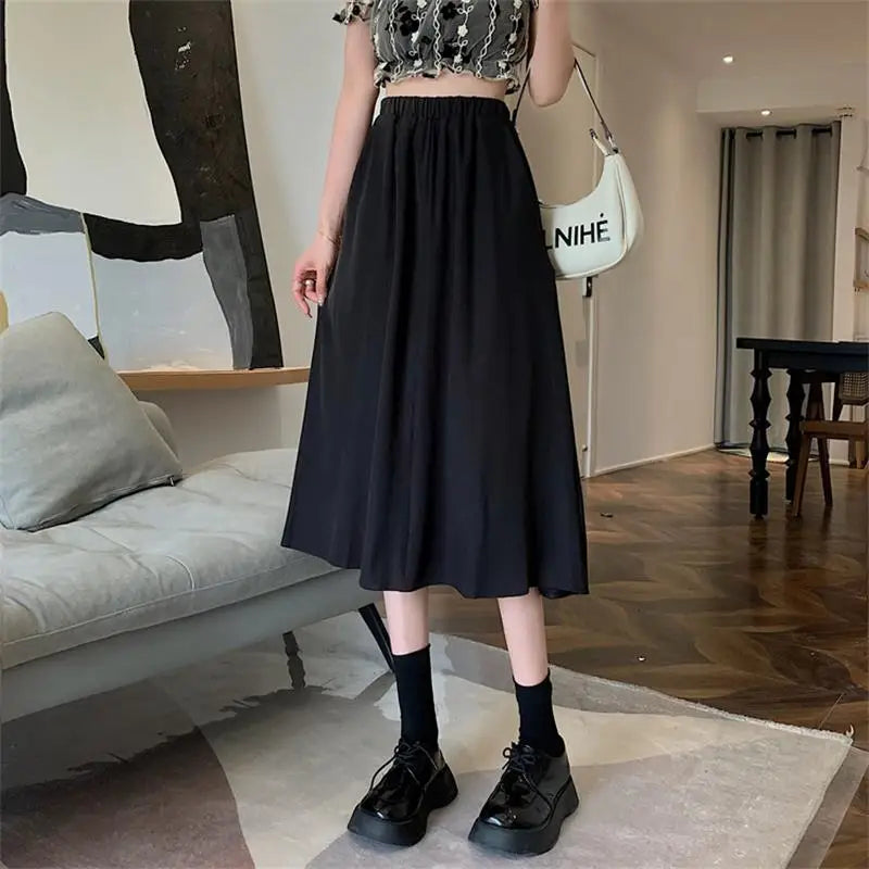 Floral Pleated Midi Skirt - Drawstring A-Line Style