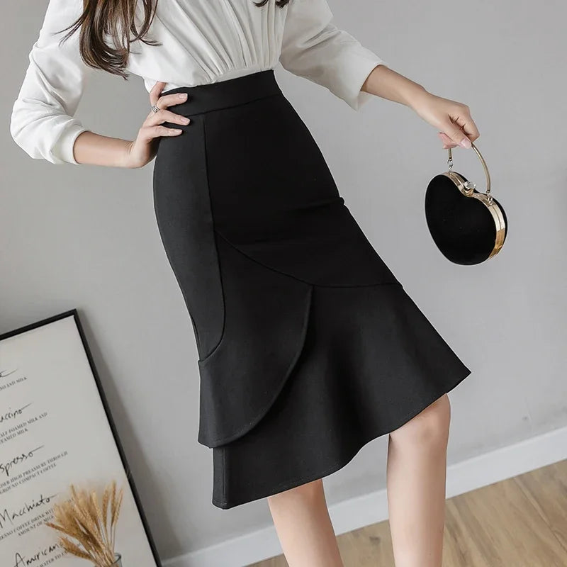 Long Black Bodycon Skirt - High Waist Corset Style