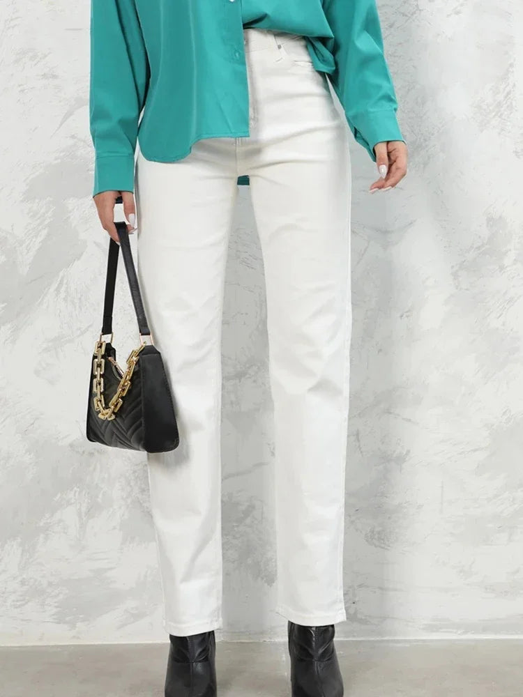 High-Waist Straight-Leg Jeans - Slim Stretch Street Fit